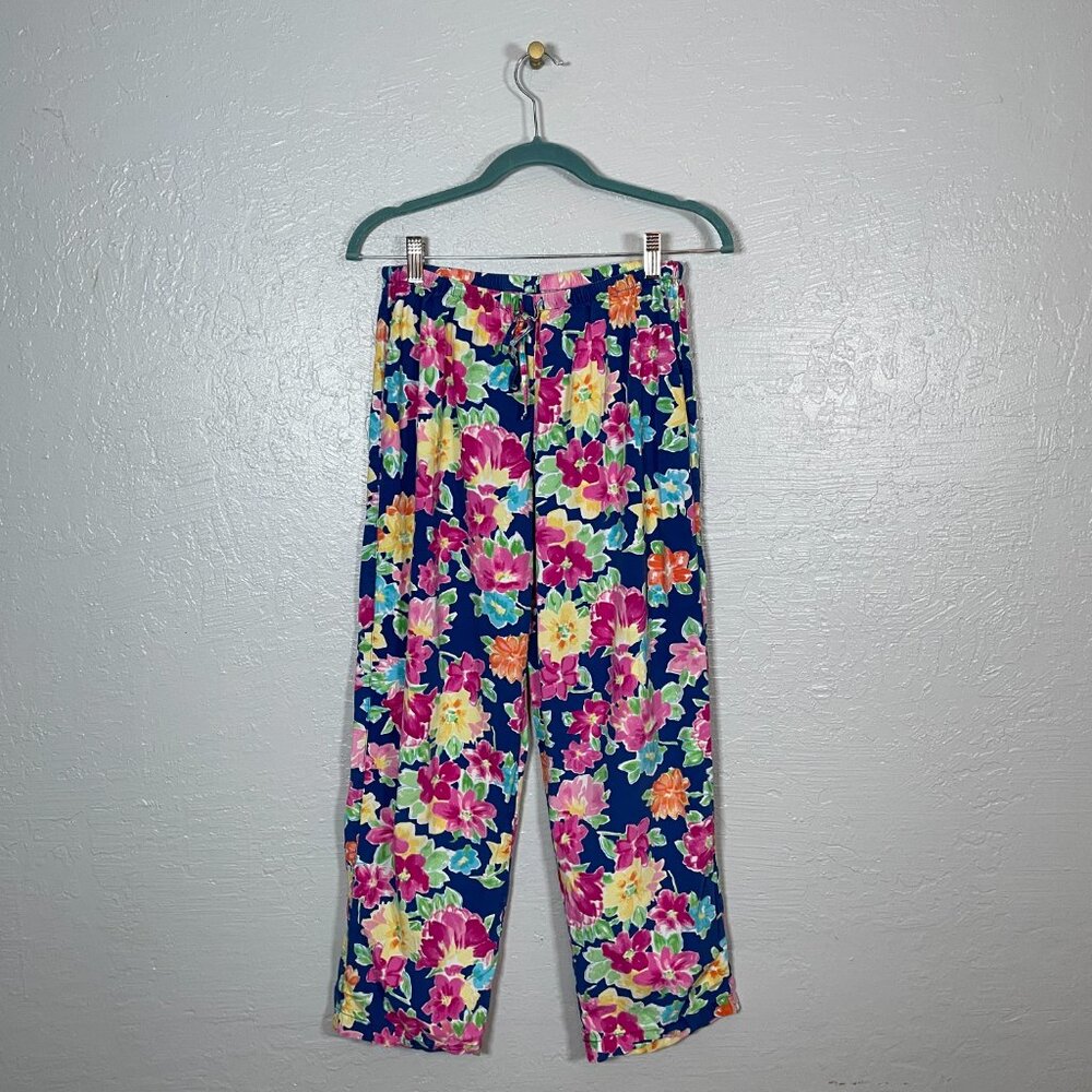 Lauren Ralph Lauren Women S Pink Blue Floral Pajama Set Cotton Button Front - Picture 9 of 13